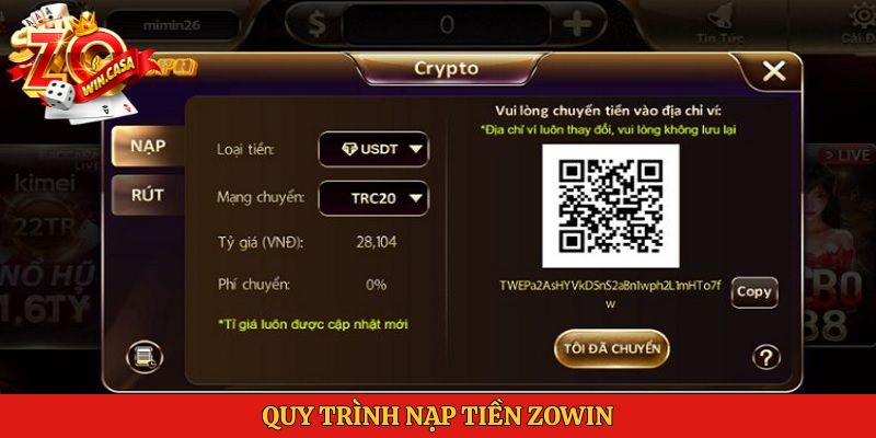 Zowin 6 Quy trình nạp tiền Zowin